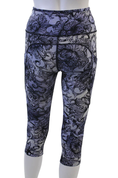 Lululemon Women Black Floral Capri Cropped Leggings Size 2