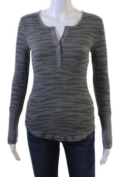 Splendid Women Basic Camouflage Button-Up Top Dark Gray Long Sleeve Size XS
