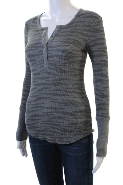 Splendid Women Basic Camouflage Button-Up Top Dark Gray Long Sleeve Size XS