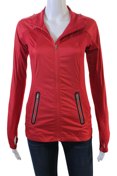 Lululemon Womens Red Collared Windbreaker Zip Polyester Size 2