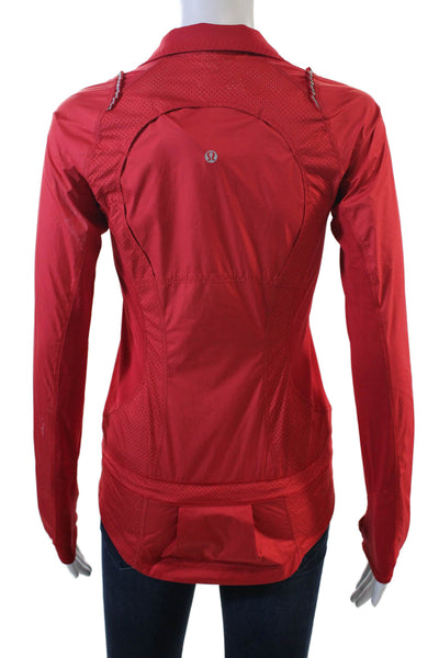Lululemon Womens Red Collared Windbreaker Zip Polyester Size 2