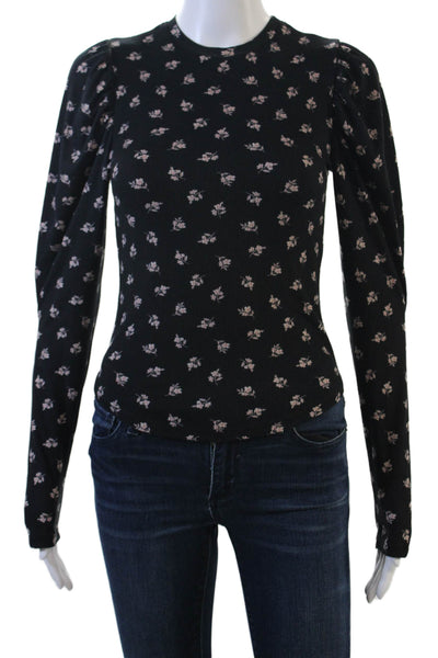 Aqua Womens Black Floral Long Sleeve Crew Neck T-Shirt Size XS