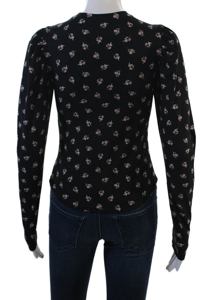Aqua Womens Black Floral Long Sleeve Crew Neck T-Shirt Size XS