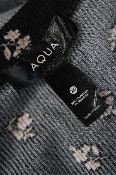 Aqua Womens Black Floral Long Sleeve Crew Neck T-Shirt Size XS