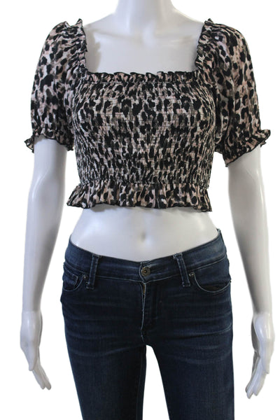 Red Carter Womens Cropped Animal Print Square Neck Short Sleeve Blouse Size XS