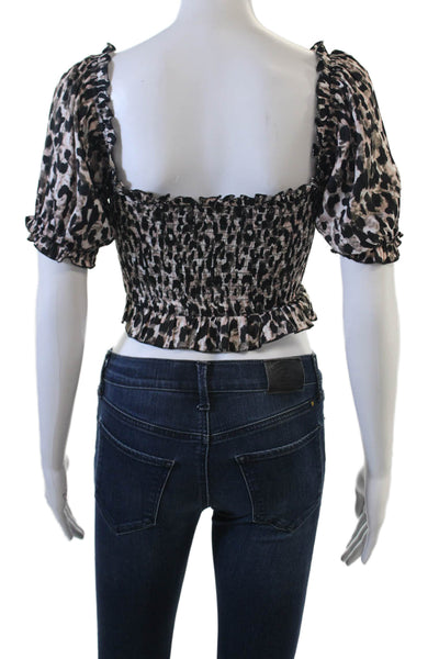 Red Carter Womens Cropped Animal Print Square Neck Short Sleeve Blouse Size XS