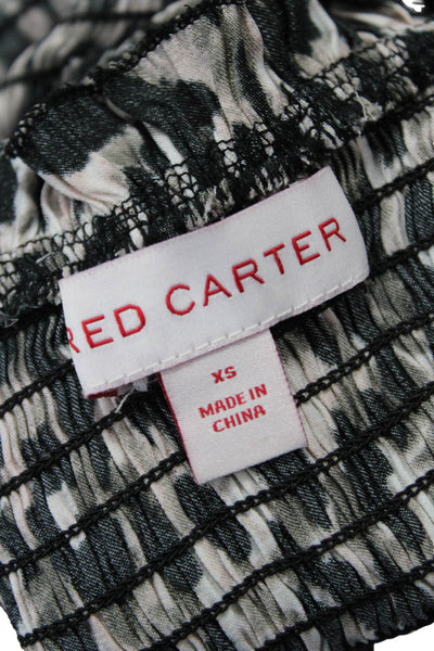 Red Carter Womens Cropped Animal Print Square Neck Short Sleeve Blouse Size XS