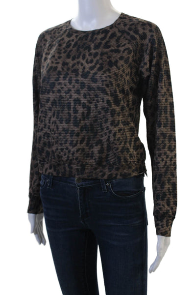 Koral Womens Black Animal Print Long Sleeve Crew Neck Modal Spandex Top Size S