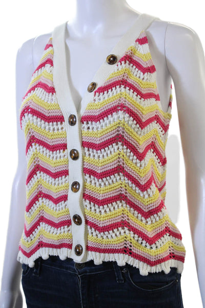 Cotton By Autumn Cashmere Womens Cropped Pink Button Up V Neck Tank Top Size XS