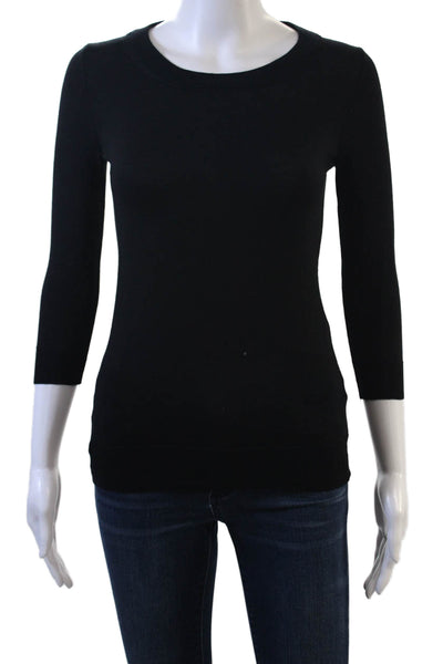 J Crew Womens Basic Merino Wool Crew Neck 3/4 Sleeve T-Shirt Black Size 2XS