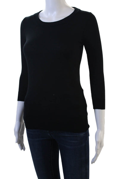 J Crew Womens Basic Merino Wool Crew Neck 3/4 Sleeve T-Shirt Black Size 2XS