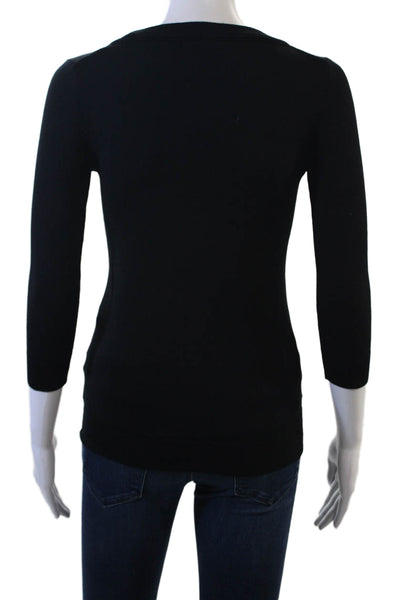 J Crew Womens Basic Merino Wool Crew Neck 3/4 Sleeve T-Shirt Black Size 2XS