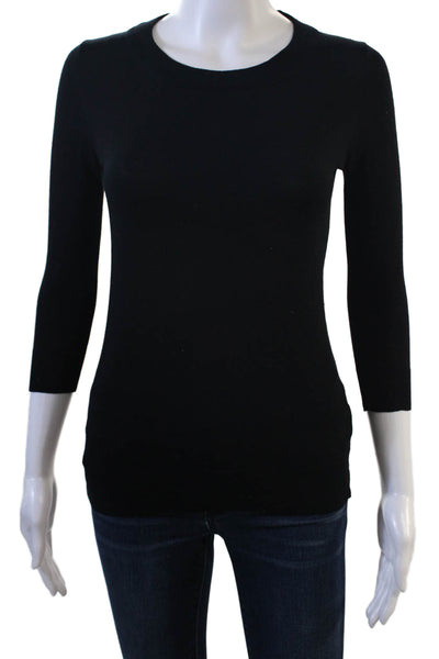 J Crew Womens Black Merino Wool Crewneck 3/4 Sleeve Sweater Size 2XS