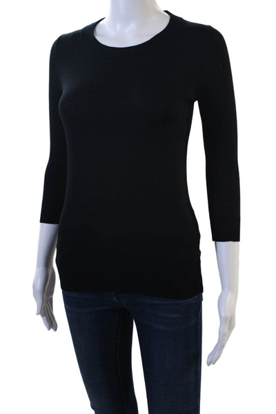 J Crew Womens Black Merino Wool Crewneck 3/4 Sleeve Sweater Size 2XS