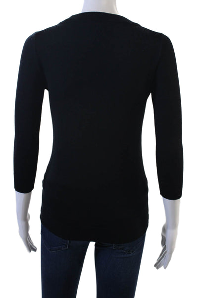J Crew Womens Black Merino Wool Crewneck 3/4 Sleeve Sweater Size 2XS