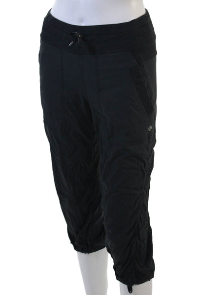 Lululemon Womens Capri Cropped Pants Black Drawstring Nylon Blend Size 2
