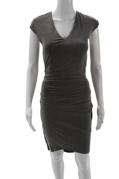 Helmut Lang Women Bodycon Dark Gray V Neck Short Sleeve Dress Size S