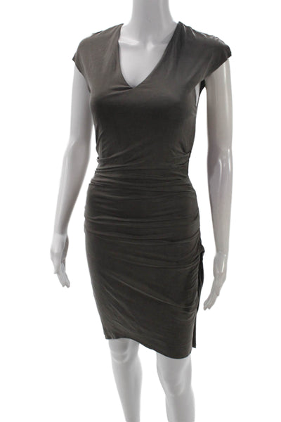 Helmut Lang Women Bodycon Dark Gray V Neck Short Sleeve Dress Size S