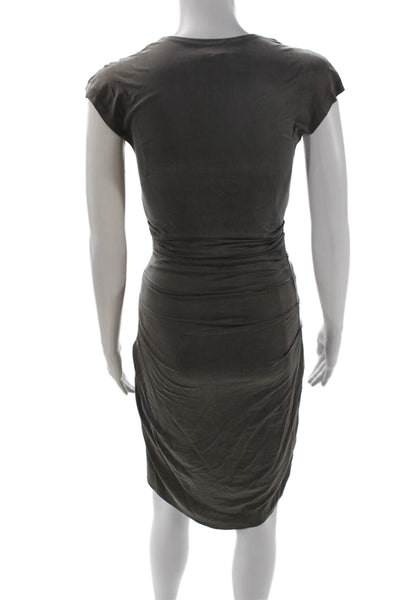 Helmut Lang Women Bodycon Dark Gray V Neck Short Sleeve Dress Size S