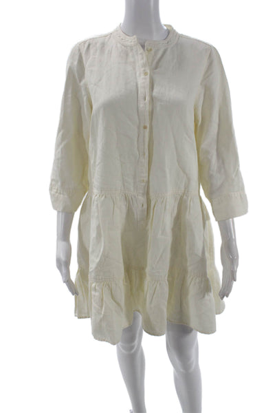 A Piece Apart Women White Shirt Dress Crew Neck 3/4 Sleeve Size S