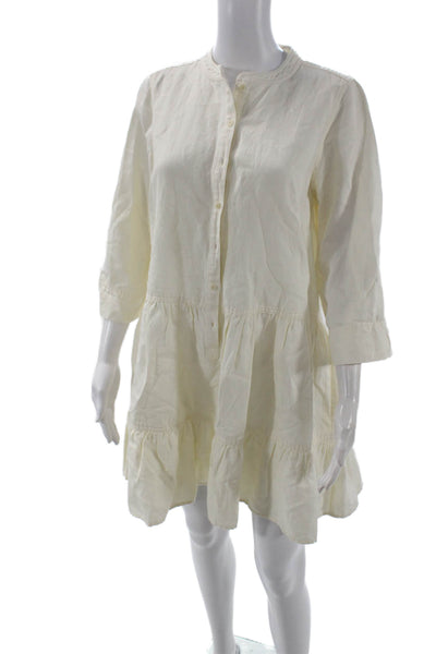 A Piece Apart Women White Shirt Dress Crew Neck 3/4 Sleeve Size S