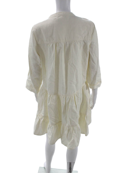 A Piece Apart Women White Shirt Dress Crew Neck 3/4 Sleeve Size S