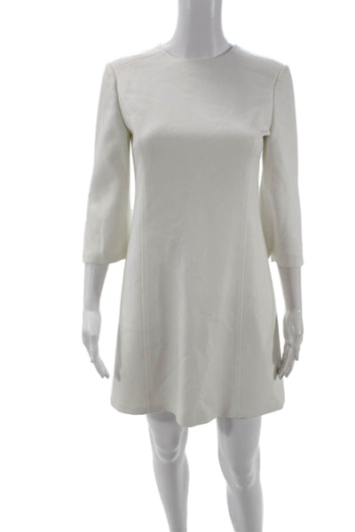 Alice + Olivia Women A-Line Shift Dress White 3/4 Sleeve Crew Neck Zip Size 2