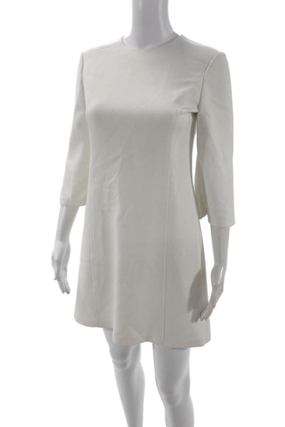 Alice + Olivia Women A-Line Shift Dress White 3/4 Sleeve Crew Neck Zip Size 2