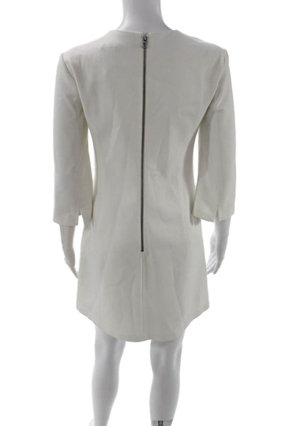 Alice + Olivia Women A-Line Shift Dress White 3/4 Sleeve Crew Neck Zip Size 2