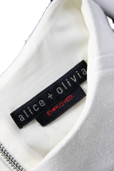 Alice + Olivia Women A-Line Shift Dress White 3/4 Sleeve Crew Neck Zip Size 2