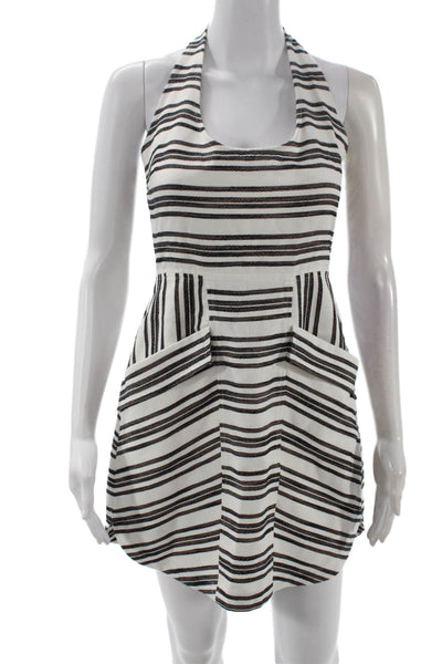 A.L.C. Womens Mini Sundress Black Striped Sleeveless Round Neck Cotton Size 2