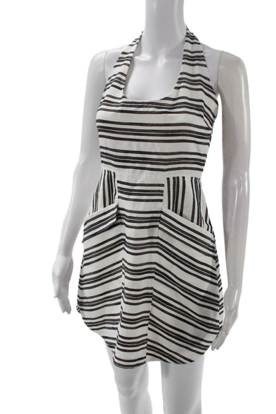 A.L.C. Womens Mini Sundress Black Striped Sleeveless Round Neck Cotton Size 2