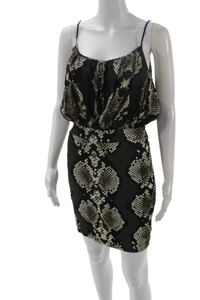 Roberto Cavalli Womens Mini Bodycon Blouson Dress Beige Animal Print Size 40