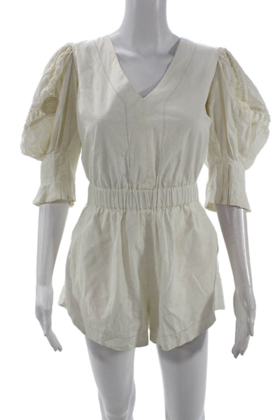 Sea New York Women White V-Neck Short Sleeve Cotton Jumpsuit Size 6