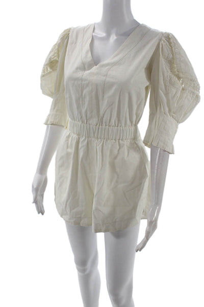 Sea New York Women White V-Neck Short Sleeve Cotton Jumpsuit Size 6