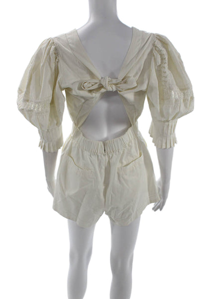 Sea New York Women White V-Neck Short Sleeve Cotton Jumpsuit Size 6