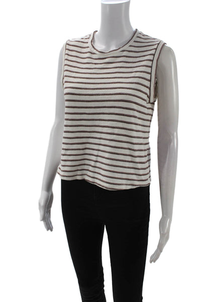 Amo Women Cropped Striped Cotton Crew Neck Tank Sleeveless White Size S