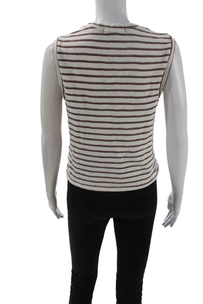 Amo Women Cropped Striped Cotton Crew Neck Tank Sleeveless White Size S