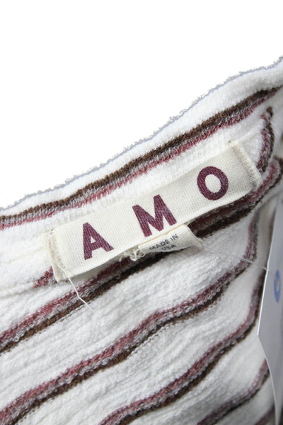 Amo Women Cropped Striped Cotton Crew Neck Tank Sleeveless White Size S