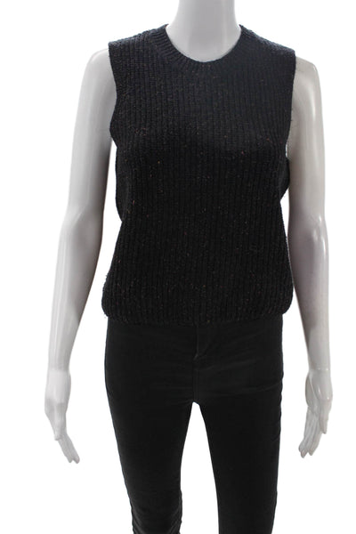 Autumn Cashmere Women Black Sweater Vest Crew Neck Sleeveless Silk Blend Size XS