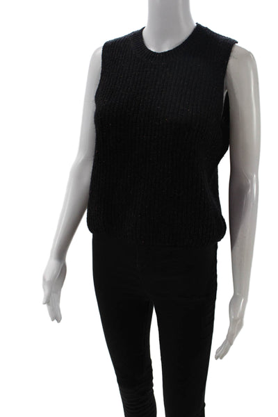 Autumn Cashmere Women Black Sweater Vest Crew Neck Sleeveless Silk Blend Size XS