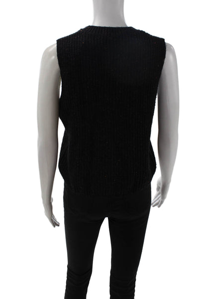 Autumn Cashmere Women Black Sweater Vest Crew Neck Sleeveless Silk Blend Size XS