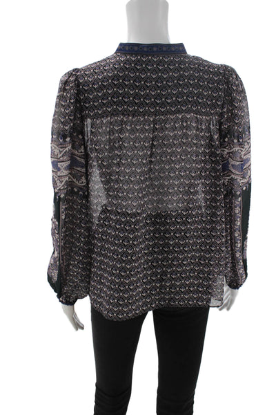 Ulla Johnson Women Bohemian Geometric Silk Drawstring Long Sleeve Blouse Size 0