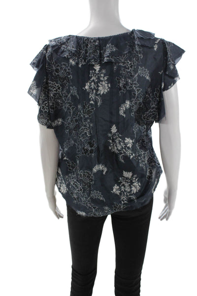 Go Silk Womens Dark Blue Silk V-Neck Floral Sleeveless Blouse Size S