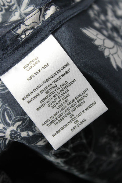 Go Silk Womens Dark Blue Silk V-Neck Floral Sleeveless Blouse Size S
