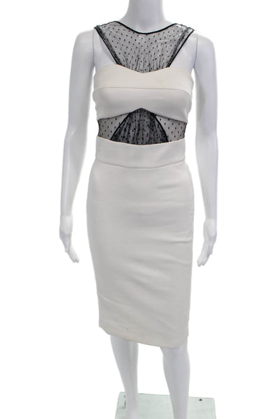 Noam Hanoch Women Bodycon Pencil Dress White Polka Dot Sleeveless Size 2
