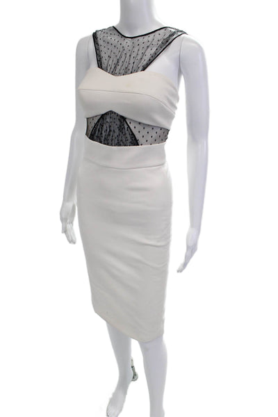 Noam Hanoch Women Bodycon Pencil Dress White Polka Dot Sleeveless Size 2