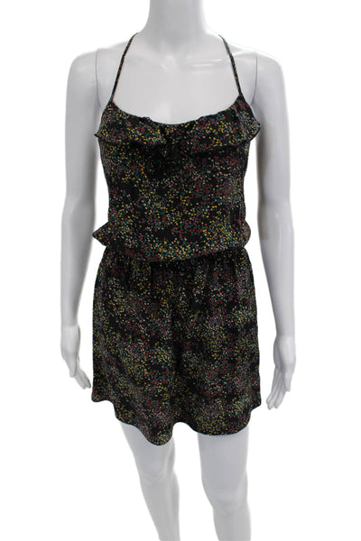 Parker Womens Silk Floral Sleeveless V Neck Jumpsuit Short Black Size S