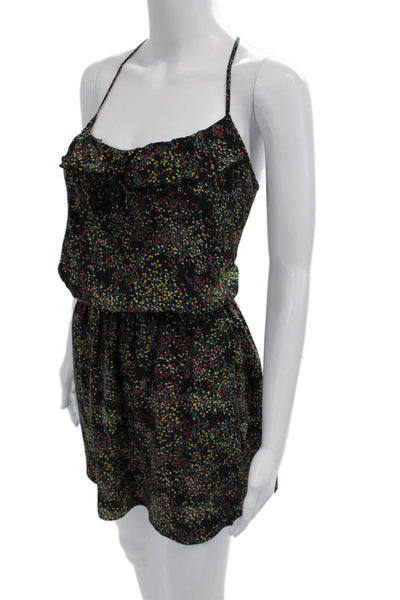 Parker Womens Silk Floral Sleeveless V Neck Jumpsuit Short Black Size S
