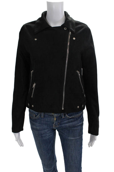 Six Crisp Days Womens Biker Motorcycle Jacket Black Button Collared Size 6